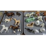 Two trays of animal figures, one of horses, one of dogs. Horses include: Hummel, Beswick foals,