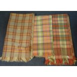 Three vintage woollen check blankets/Carthen, in various colours, two with fringed edges . (3) (B.P.