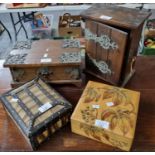 Group of assorted small boxes to include: metal mounted jewellery casket, metal mounted smoker's