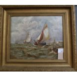 British School (initials M A W) (late 19th century), 'Dutch boats sailing up the river Scheldt',