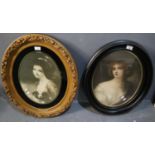 Two similar late 19th/early 20th century portrait prints of young women in oval frames. Images,