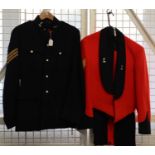 British Army Officer's dress tunic and trousers together with dark blue sergeants long jacket and