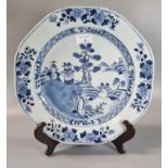 18th century Chinese blue and white export porcelain large octagonal plate with indented rim,