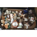 Box of animal figures to include: Pendelfin rabbits, Babbacombe Devon dog shaped candle holder,