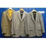 Collection of seven men's tweed and wool blazers, in plaid, check and houndstooth designs, various