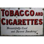 Original enamel single sided advertising sign 'Tobacco and Cigarettes, beautifully cool and sweet