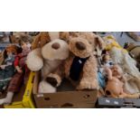 Collection of assorted dolls, porcelain, composition and fabric (6) together with group of soft toys