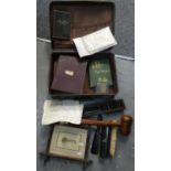 Box containing assorted items including; an Oxford frame with cabinet card photo inside, ebony