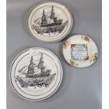 Two 19th century Dilwyn Swansea pottery black transfer printed Ship plates. Both with impressed