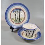 Wedgwood Centenary Clarice Cliff Bizarre 'Blue Firs' pattern trio, comprising: small plate, saucer