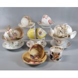 Collection of assorted 19th century cups and saucers of different origins, pottery and porcelain,