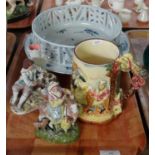 19th Century blue and white Cantagalli Italian faience fruit or bread bowl with twisted handles,