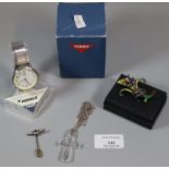 Timex Indiglo wristwatch in original box together with a marcasite set costume jewellery spray