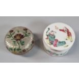 Chinese export porcelain Famille Rose circular box and cover decorated with a scholar and his