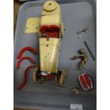 Metal 1930s Meccano Ltd, Liverpool, racing car construction set made from tin plate, cream body with