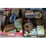 Two trays of assorted vintage biscuit tins etc. (B.P. 21% + VAT)