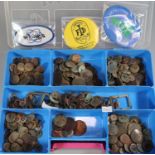 Large collection of metal detectorist finds including: buttons and buckles as well as metal detector