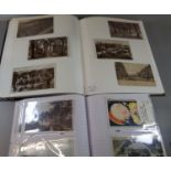 Postcards selection in album, mostly topographical and further album of steam train photographs. (