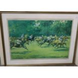 After Michael Lyne, horseracing scene, signed in pencil and within the plate, coloured print.