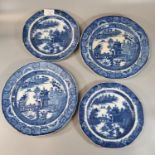 Group of four similar 19th century Staffordshire Pearlware Pottery blue and white transfer printed