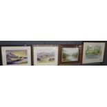 Group of four assorted landscape and architectural watercolours, to include: 'Wharfdale', 'Hawes',