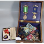 Jerusalem Olive wood casket containing selection of Royal and Ancient Order of Buffaloes Jewels