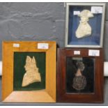 Group of 19th century wax relief portraits, two gentlemen and one lady. Framed and glazed. (3) (B.P.