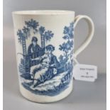 18th century (1775) first period Worcester porcelain mug, blue and white transfer printed pattern '