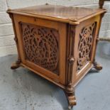 Victorian walnut cabinet with fretwork panel on scrolled feet. Possibly the base of a What-not. (B.