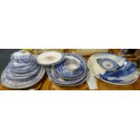 Three trays of mostly blue and white 19th century china to include: graduated set of 'Colandine'