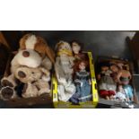 Collection of assorted dolls, porcelain, composition and fabric (6), together with group of soft