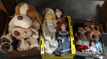 Collection of assorted dolls, porcelain, composition and fabric (6), together with group of soft