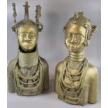 Two good quality cast bronze bust representations of a King and Queen of the Ancient African Kingdom