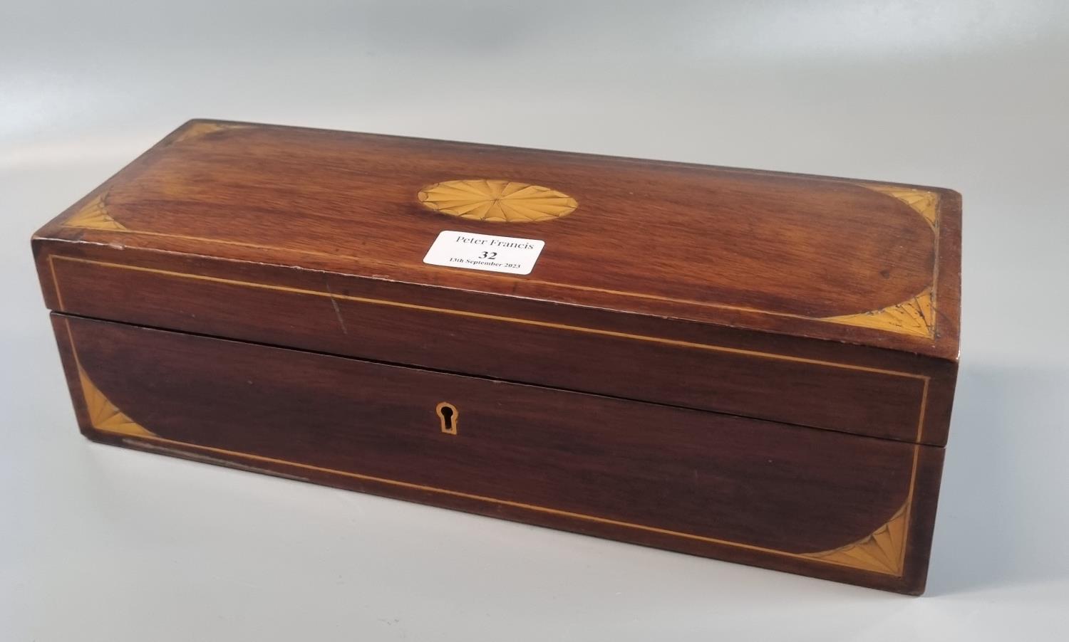 Edwardian mahogany inlaid and cross banded glove box. (B.P. 21% + VAT)