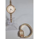9ct gold ladies bracelet wristwatch with octagonal face and 9ct gold strap. 18.5g approx, together