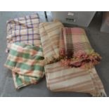 Box of four vintage woollen check blankets or carthen and one striped. (B.P. 21% + VAT)
