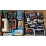 Two boxes of diecast model vehicles, all appearing in original packaging to include: Corgi,