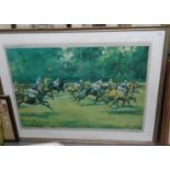 After Michael Lyne, horseracing scene, signed in pencil and within the plate, coloured print.