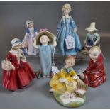 Six Royal Doulton bone china figurines, to include: 'This Little Pig', 'Picnic', 'Make Believe' etc.