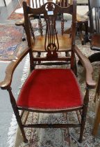 Edwardian mahogany lyre back elbow parlour chair. (B.P. 21% + VAT)