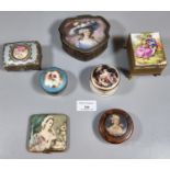 Collection of mainly continental porcelain and gilded boxes and caskets particularly to include: a