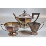 Art Deco silver three piece tea service by Walker & Hall Sheffield Hallmarks. 35 troy oz approx. (
