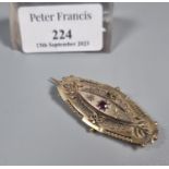 Victorian 9ct gold ruby and diamond brooch. 5.4g approx. (B.P. 21% + VAT)