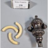 19th century silver baby's rattle with tassels, whistle and bone teething ring. (B.P. 21% + VAT)