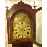 19th century Welsh mahogany eight day long case clock having arched hood with painted face having