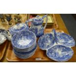 Tray of blue and white Copeland Spode 'Italian' design items to include: small bowls, teapot,