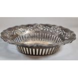 Art Nouveau silver pierced basket/dish of oval form decorated with flowers and foliage by Walker &