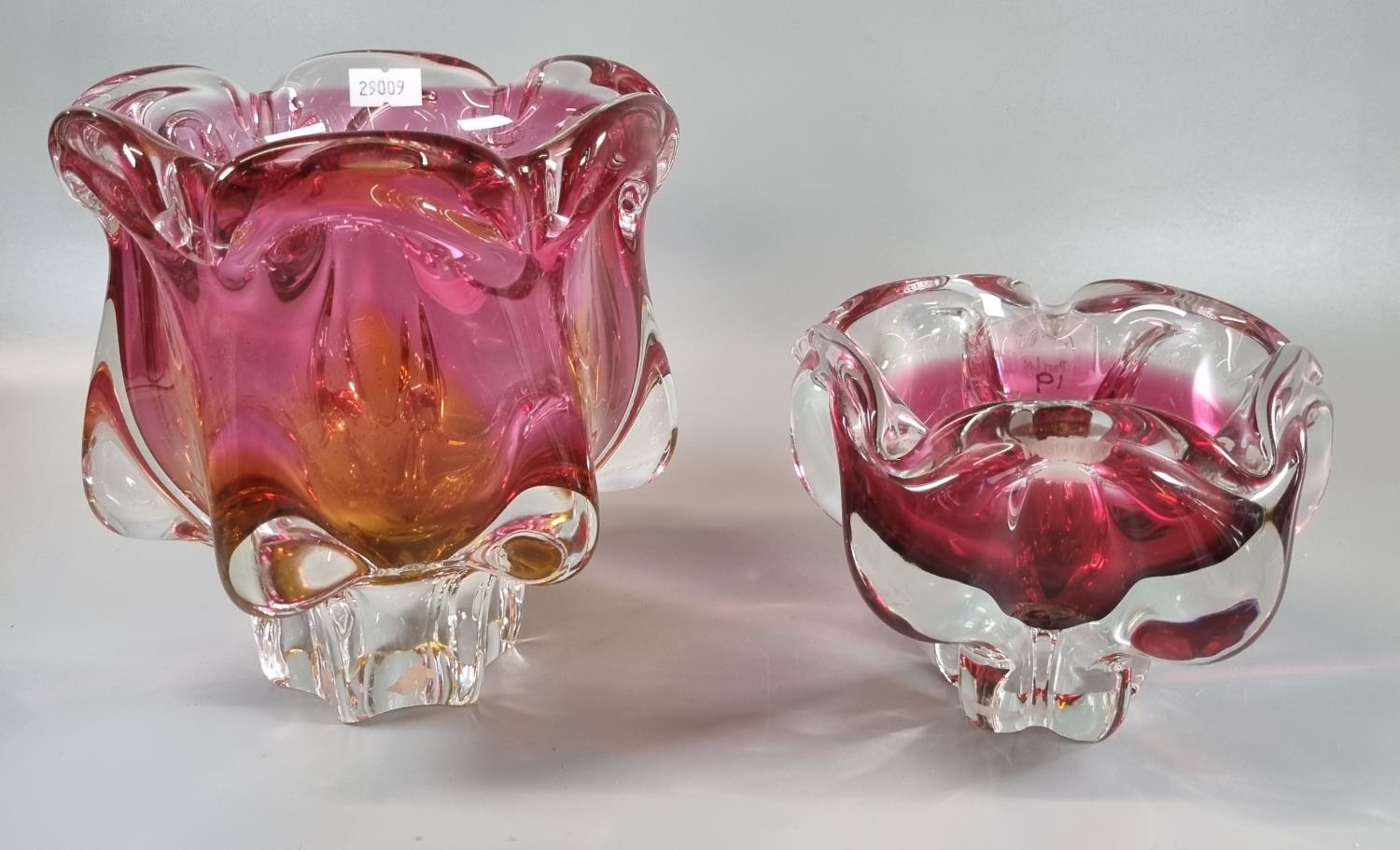 Two similar cranberry Art Glass Murano style vases. (2) (B.P. 21% + VAT)