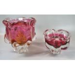 Two similar cranberry Art Glass Murano style vases. (2) (B.P. 21% + VAT)