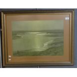 After N Van Der Weyden, estuary scene, coloured print. 38x53cm approx. Framed and glazed with non-